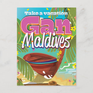 Gan Maldives Island vintage reiskunst poster. Briefkaart
