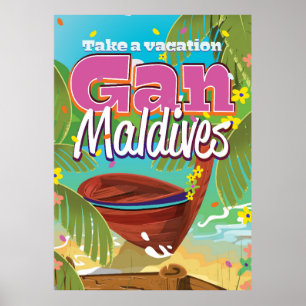 Gan Maldives Island vintage reiskunst poster. Poster
