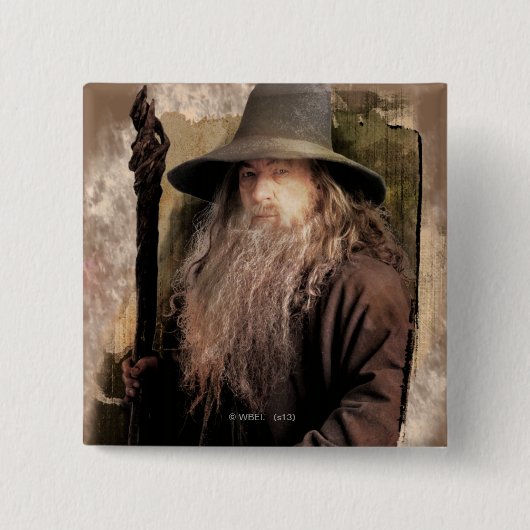 Gandalf met personeel vierkante button 5,1 cm (Voorkant)