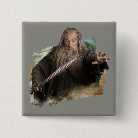 Gandalf met zwaard vierkante button 5,1 cm (Voorkant)