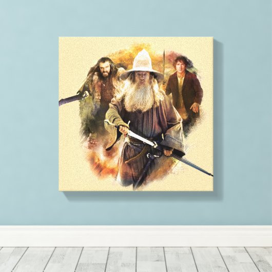 Gandalf, THORIN OAKENSHIELD™ & BILBO BAGGINS™ Canvas Afdruk (Insitu (Houten vloer))
