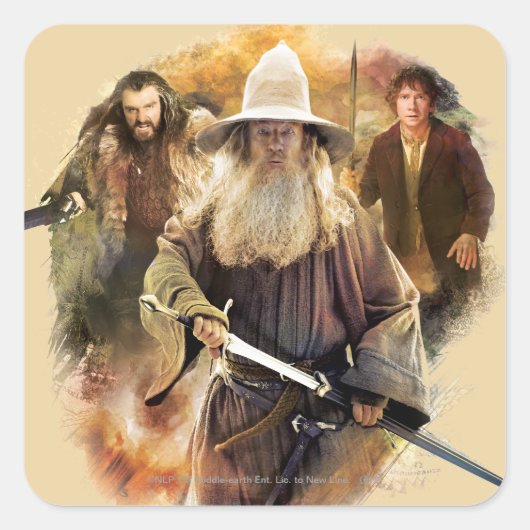 Gandalf, THORIN OAKENSHIELD™ & BILBO BAGGINS™ Vierkante Sticker (Voorkant)