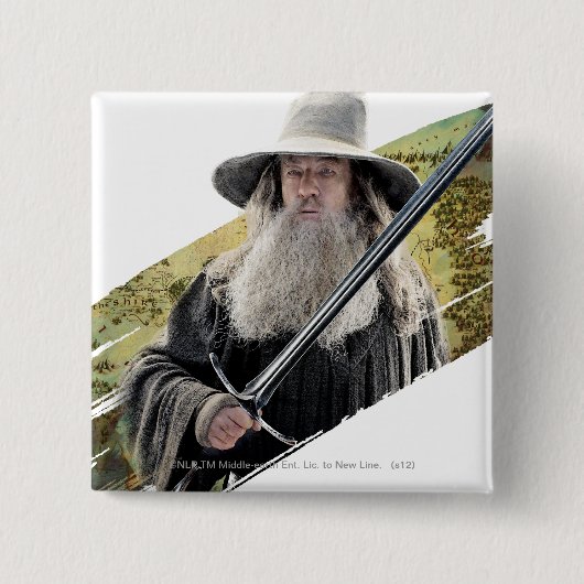 Gandalf With Sword Green Vierkante Button 5,1 Cm (Voorkant)