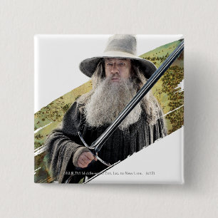 Gandalf With Sword Green Vierkante Button 5,1 Cm