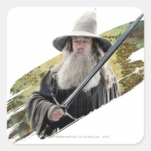 Gandalf With Sword Green Vierkante Sticker (Voorkant)