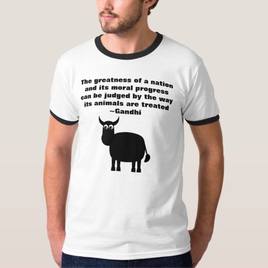 Gandhi Animal Rights Quote Black Bull T-shirt (Voorkant)