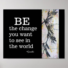 Gandhi citeert de verandering in zwart-wit poster