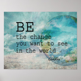 Gandhi citeert motivatie poster op blauwe fotokuns