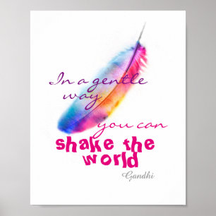 Gandhi inspirerend citaat poster kleurrijke veer