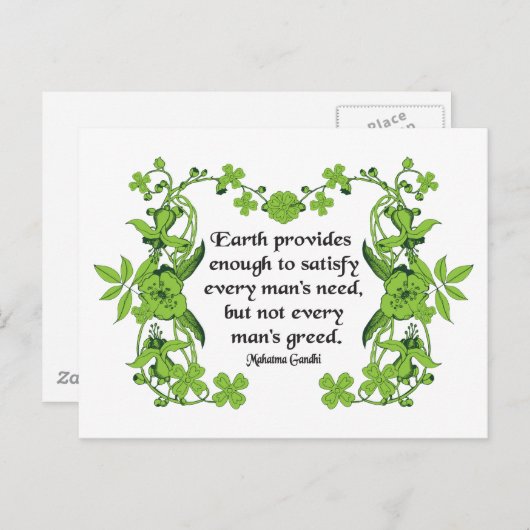 Gandhi Quote: Aarde biedt genoeg om tevreden te zi Briefkaart (Voorkant / Achterkant)