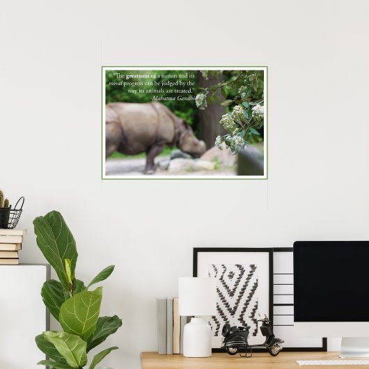 Gandhi Quote, de dieren goed behandelen Poster (Thuiskantoor)