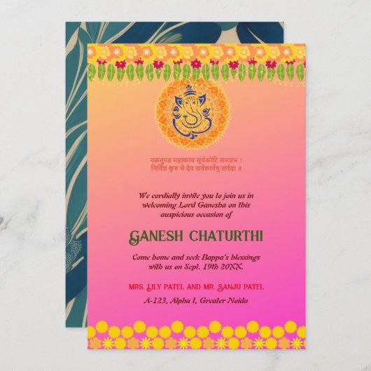 Ganesh Chaturthi Bloemen Kleurrijk Kaart (Voorkant / Achterkant)