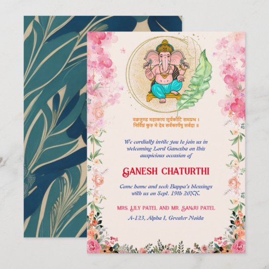 Ganesh Chaturthi Bloemen Kleurrijk Kaart (Voorkant / Achterkant)