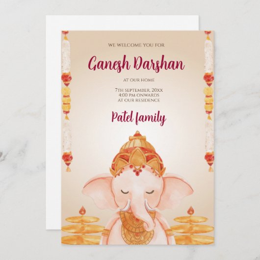 Ganesh Chaturthi kaart Digitale Ganpati nodigt uit (Voorkant / Achterkant)