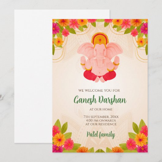 Ganesh Chaturthi nodigt Ganpati uit Kaart (Voorkant / Achterkant)