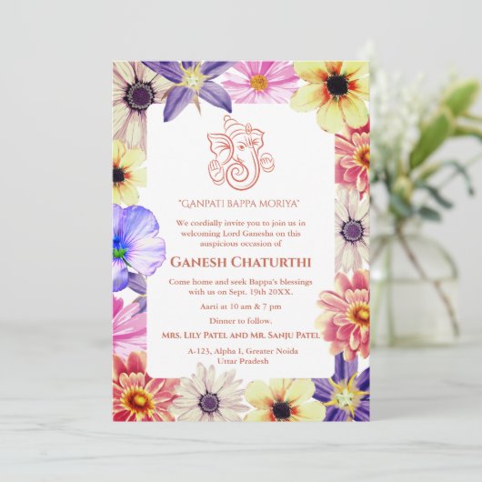 Ganesh Chaturthi Puja Floral Kaart (Staand voorkant)