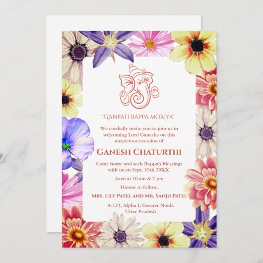 Ganesh Chaturthi Puja Floral Kaart (Voorkant / Achterkant)