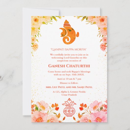 Ganesh Chaturthi Puja Floral Kaart (Voorkant)