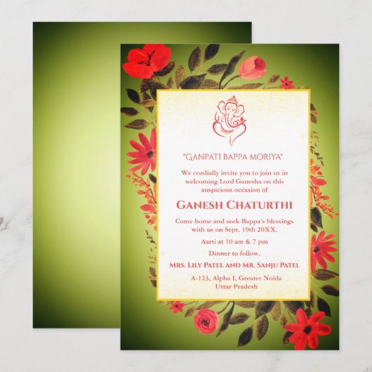 Ganesh Chaturthi Puja Floral Kaart (Voorkant / Achterkant)