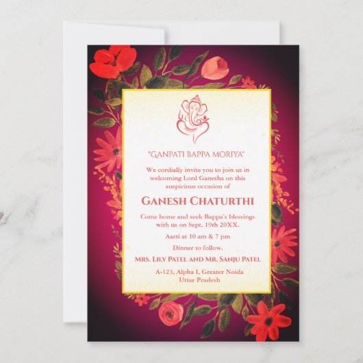 Ganesh Chaturthi Puja Floral Kaart (Voorkant)