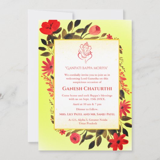 Ganesh Chaturthi Puja Floral Kaart (Voorkant)