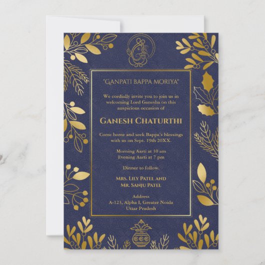 Ganesh Chaturthi Puja gouden elementen Kaart (Voorkant)