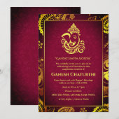 Ganesh Chaturthi Puja Roya Golden Elements Invitat Kaart (Voorkant / Achterkant)