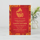 Ganesh Chaturthi Puja Roya Golden Elements Invitat Kaart (Staand voorkant)