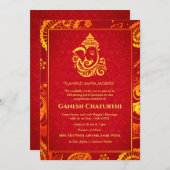 Ganesh Chaturthi Puja Roya Golden Elements Invitat Kaart (Voorkant / Achterkant)