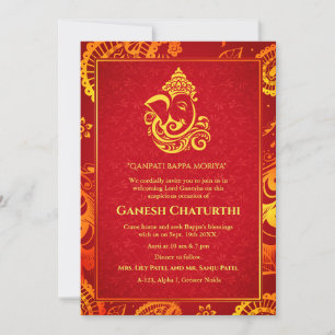 Ganesh Chaturthi Puja Roya Golden Elements Invitat Kaart