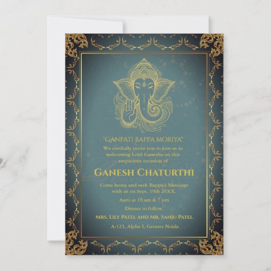 Ganesh Chaturthi Puja Roya gouden elementen Kaart (Voorkant)