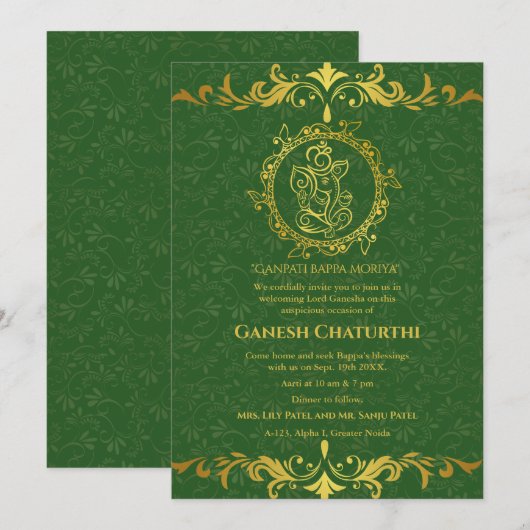 Ganesh Chaturthi Puja Roya gouden elementen Kaart (Voorkant / Achterkant)