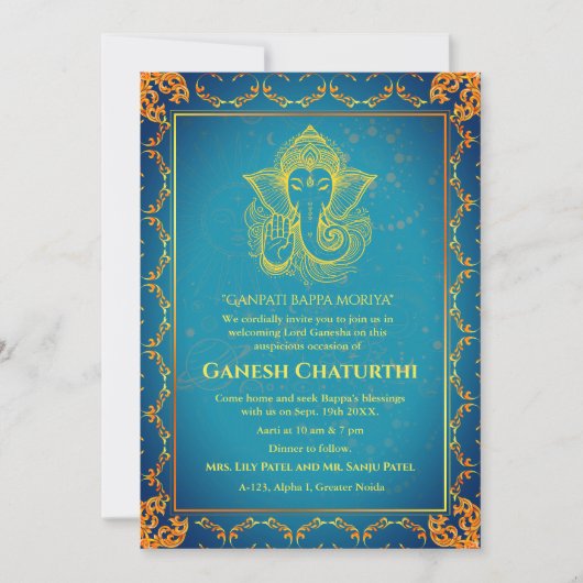 Ganesh Chaturthi Puja Roya gouden elementen Kaart (Voorkant)