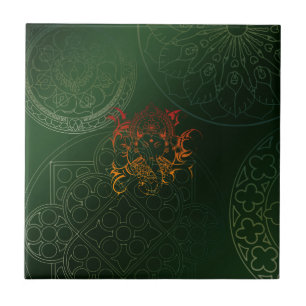 Ganesh Elephant Mandala oranje groen Yoga Asia Tegeltje