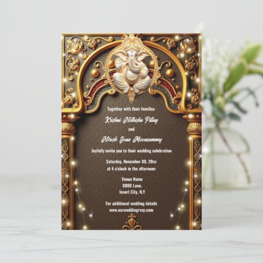 Ganesh goud Indiase traditionele Hindi verlichting Kaart (Staand voorkant)