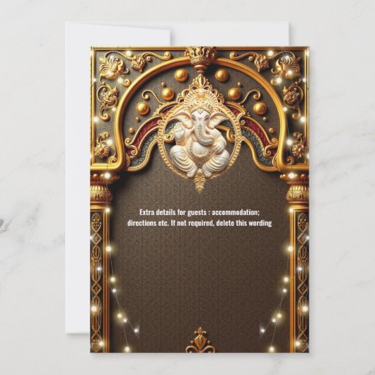 Ganesh goud Indiase traditionele Hindi verlichting Kaart (Achterkant)