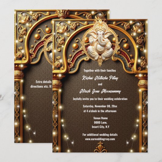 Ganesh goud Indiase traditionele Hindi verlichting Kaart (Voorkant / Achterkant)