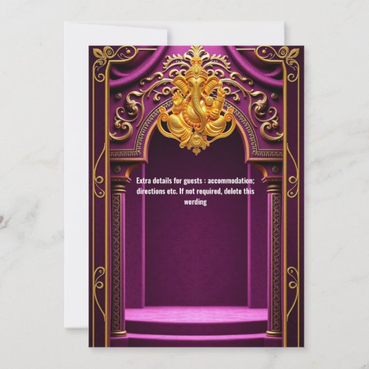 Ganesh gouden paarse Indiase tempelboog Hindi Hind Kaart (Achterkant)