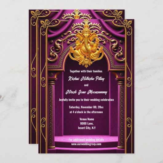 Ganesh gouden paarse Indiase tempelboog Hindi Hind Kaart (Voorkant / Achterkant)