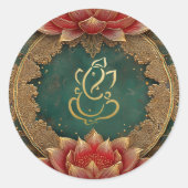 Ganesh Hindoe God Huwelijk | Indische Gouden Lotus Ronde Sticker (Voorkant)