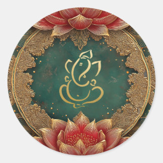 Ganesh Hindoe God Huwelijk | Indische Gouden Lotus Ronde Sticker