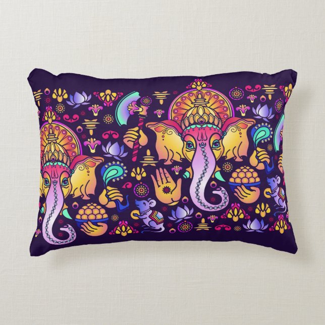 Ganesh Hindu God: Feestelijk Naadloos Accent Kussen (Voorkant)