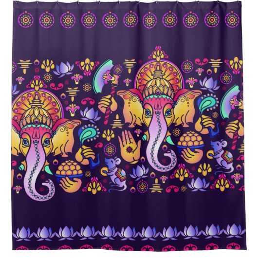 Ganesh Hindu God: Feestelijk Naadloos Douchegordijn (Voorkant)