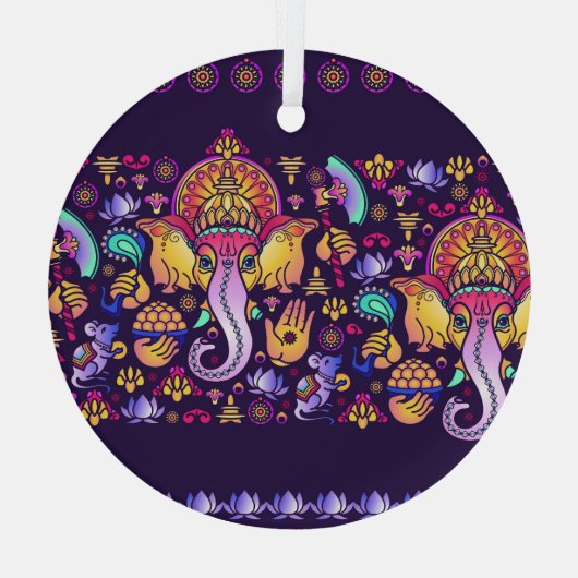 Ganesh Hindu God: Feestelijk Naadloos Glas Ornament (Achterkant)