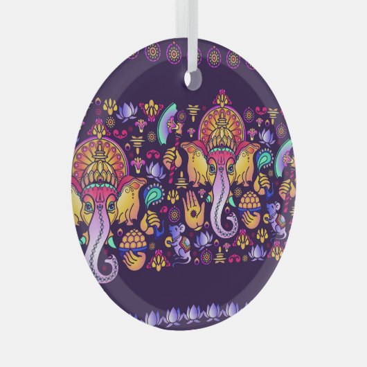 Ganesh Hindu God: Feestelijk Naadloos Glas Ornament (Voorkant Rechts)
