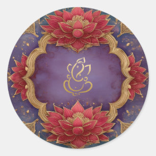Ganesh-huwelijk   Indiase God Paars Roze Lotus Ronde Sticker