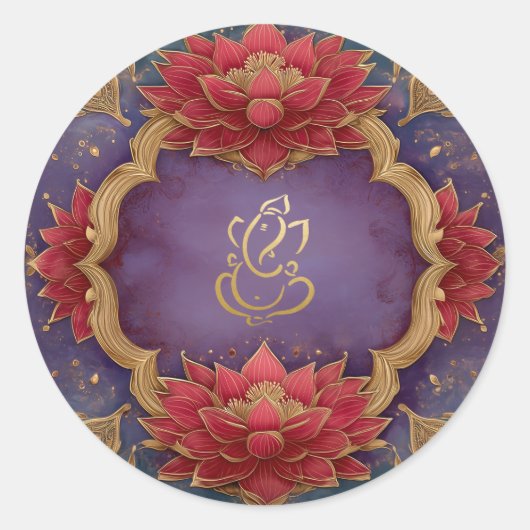 Ganesh-huwelijk | Indiase God Paars Roze Lotus Ronde Sticker (Voorkant)