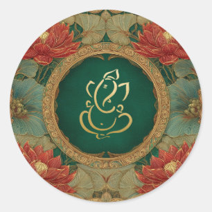 Ganesh-huwelijk   Indiase Huwelijk Roze Lotus Groe Ronde Sticker