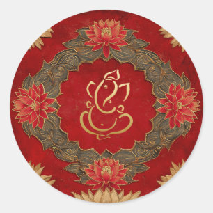 Ganesh-huwelijk   Indiase trouw goud lotus rood Ronde Sticker