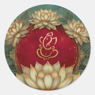 Ganesh-huwelijk Indiase trouwgoud lotus rood Ronde Sticker